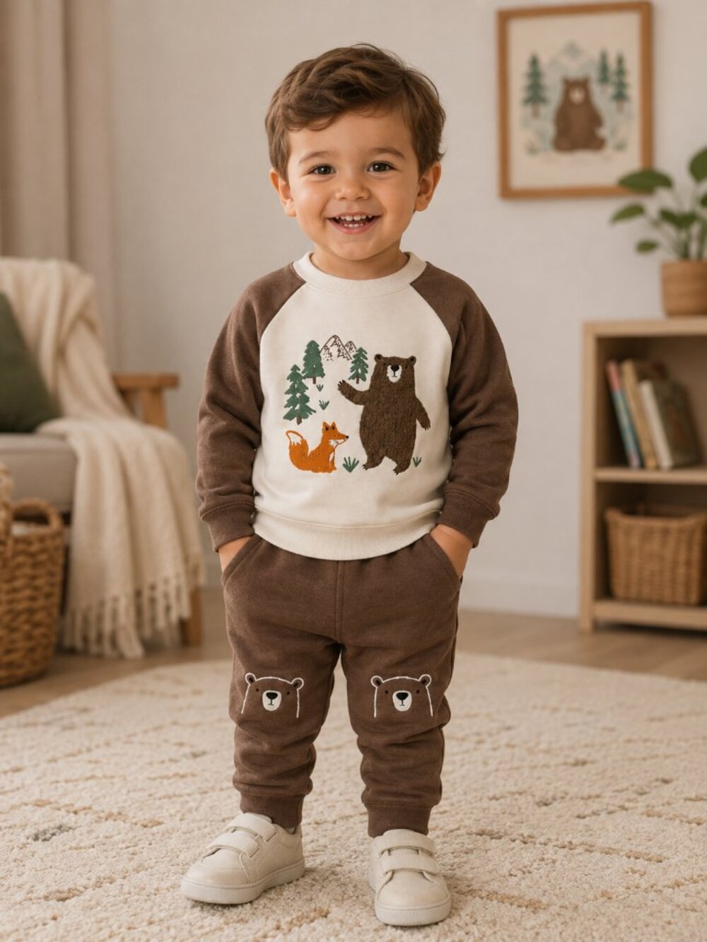 NWT Baby Essentials Baby Boys 2 Piece Bear Embroidered Outfit Set 12 Months